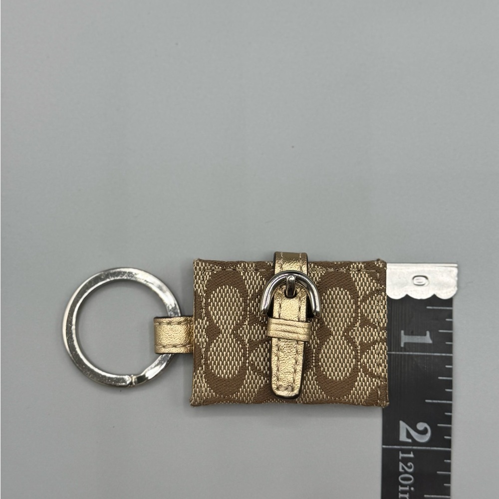 Coach Signature Canvas Picture Frame Keychain – Holds 2 Photos, Gold Trim - Picture 6 of 6